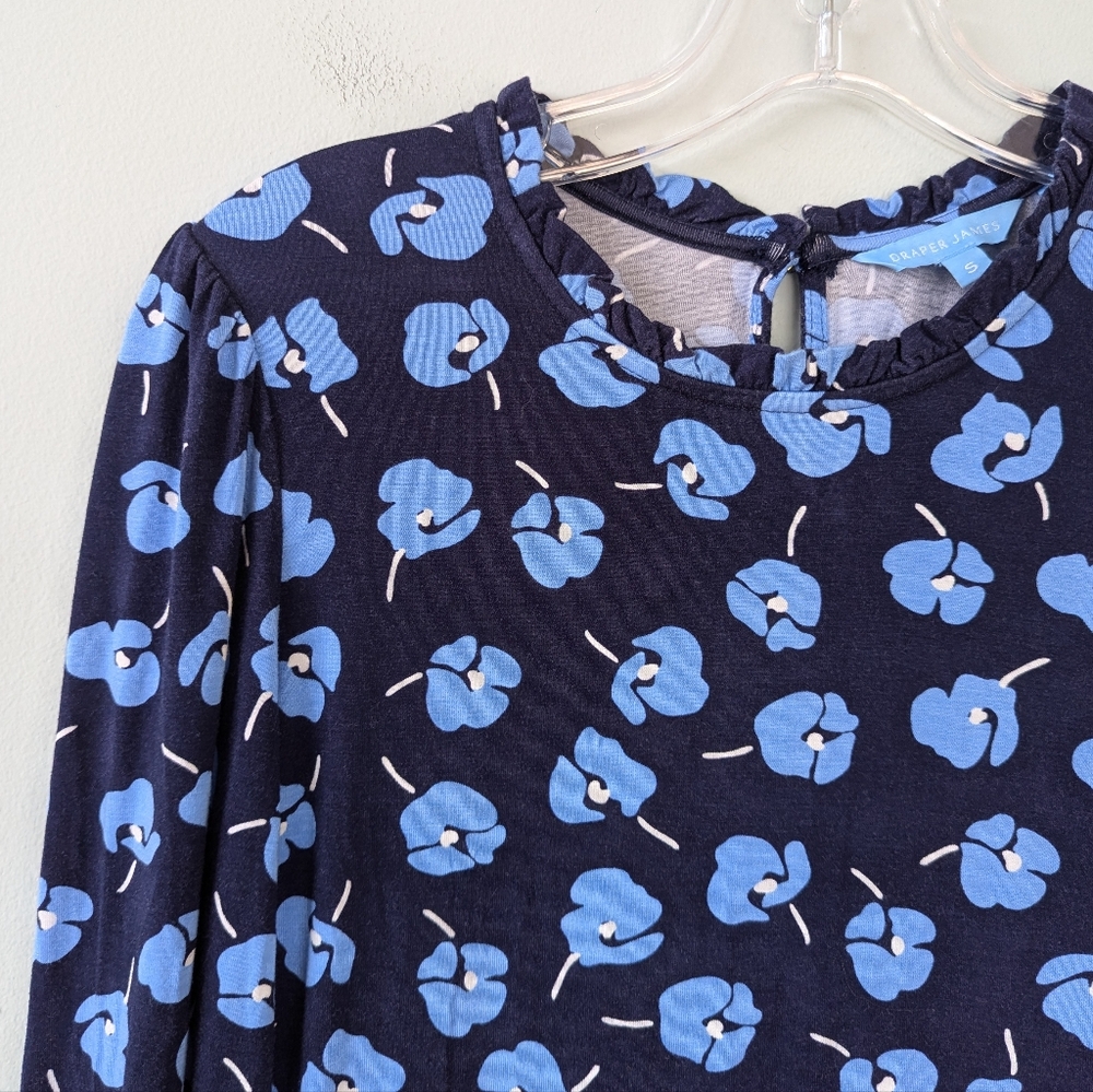 Draper James Long Sleeve Blue Floral Print Dress - Picture 5 of 8